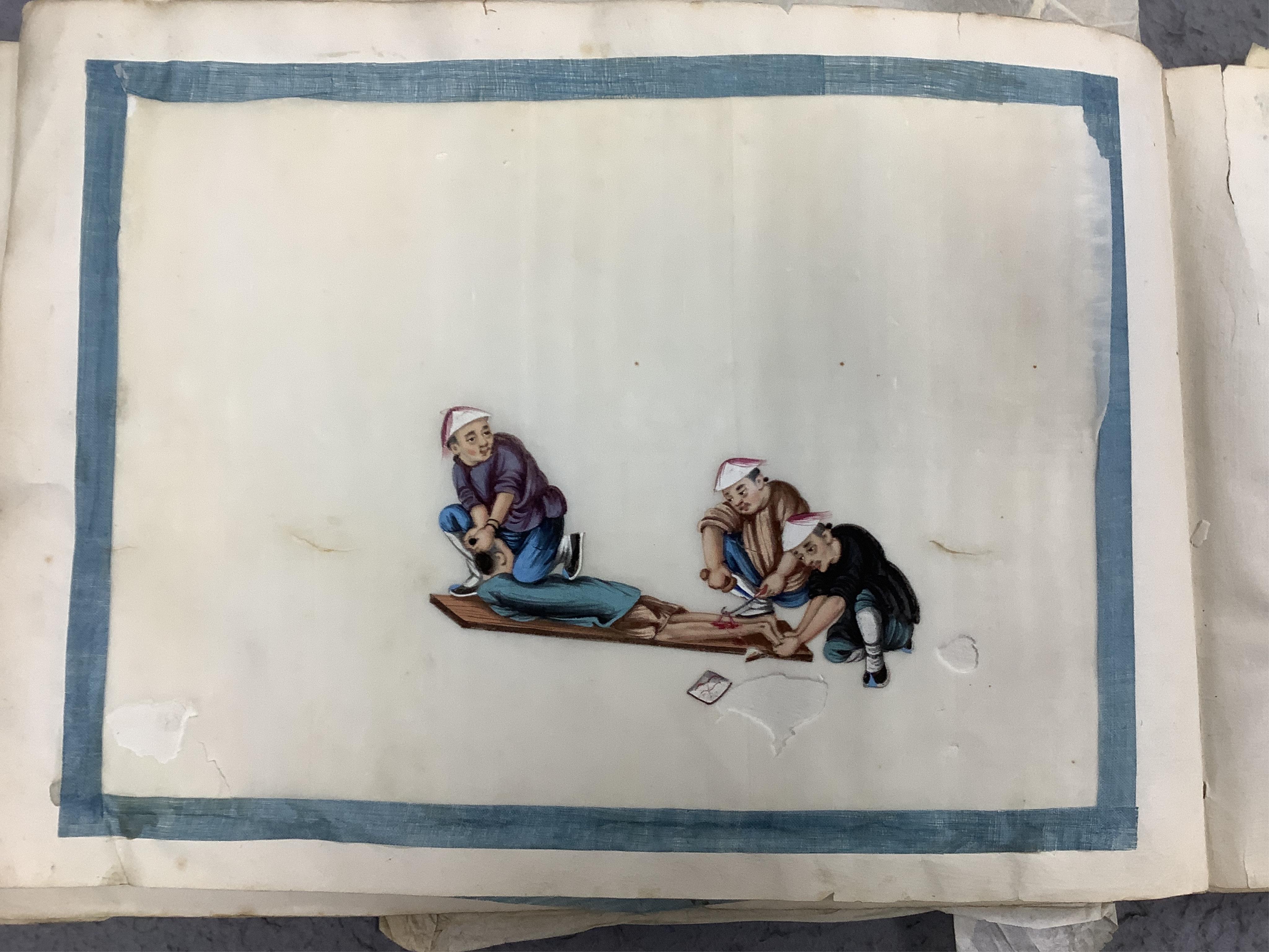 Chinese paintings on rice paper, torture themes, 30cm wide. Condition - variable
